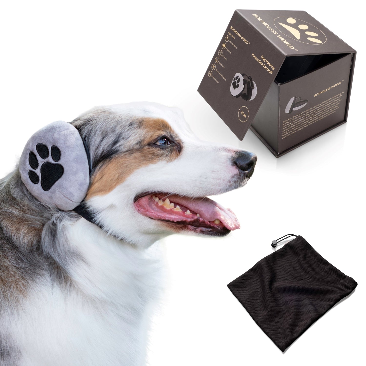 Dog Ear Muffs Noise Protection (29dB), Noise Cancelling Headphones for Dogs, Anxiety Protection From Fireworks, Thunderstorms (Paw, Medium)